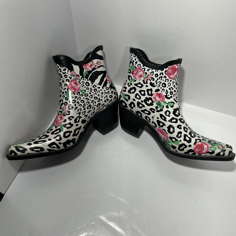 Corkys Leopard Floral Rain Boots Women's Western Cowboy Booties Waterproof Sz 9 - Picture 3 of 8